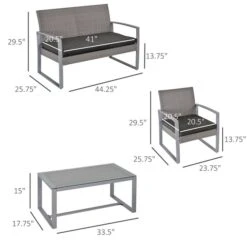 Ensemble De Mobilier Extérieur En Plastique Par Outsunny Avec Coussin Gris, 4 Pièces -Outsunny 330979456 AlternateImage2 l