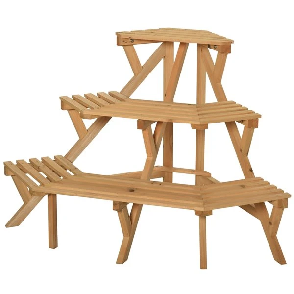 Support Pour Plantes En Demi-lune En Bois Brun Par Outsunny à 3 Niveaux De 24 po 3 Support Pour Plantes En Demi-lune En Bois Brun Par Outsunny à 3 Niveaux De 24 po