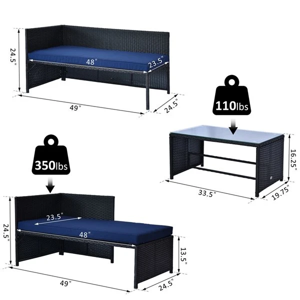 Sofa Pour L'extérieur En Rotin Par Outsunny Avec Coussins Bleus Et Cadre En Acier 5 Sofa Pour L'extérieur En Rotin Par Outsunny Avec Coussins Bleus Et Cadre En Acier – Image 3