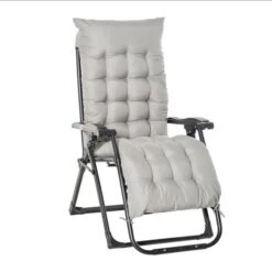 Chaise Stationnaire Outsunny à Posture Zéro-gravité En Métal Noir Avec Coussin De Siège Gris Pâle