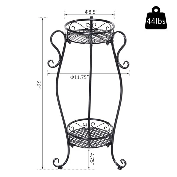 Support Pour Plantes Rond En Acier Noir Par Outsunny à 2 Tablettes De 26 po 5 Support Pour Plantes Rond En Acier Noir Par Outsunny à 2 Tablettes De 26 po – Image 3