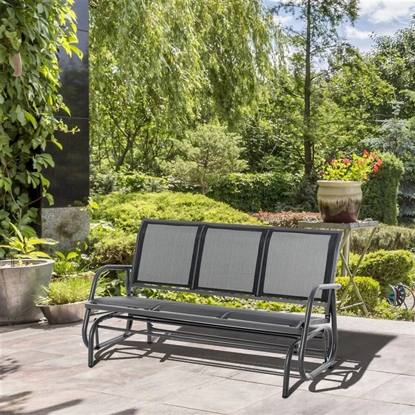 Banc Coulissant Pour L'extérieur Par Outsunny En Acier Noir Pour 3 Personnes 4 Banc Coulissant Pour L'extérieur Par Outsunny En Acier Noir Pour 3 Personnes – Image 2