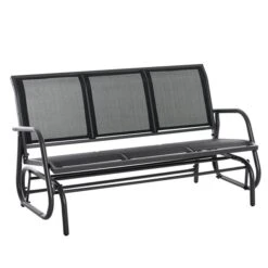 Banc Coulissant Pour L'extérieur Par Outsunny En Acier Noir Pour 3 Personnes