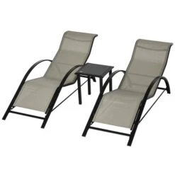 Chaise Longue Extérieure En Métal Par Outsunny Avec Table, 3 Pièces