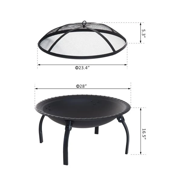 Foyer Extérieur Au Bois De 28 po Par Outsunny En Acier Noir 5 Foyer Extérieur Au Bois De 28 po Par Outsunny En Acier Noir – Image 3