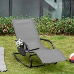 Chaise Berçante Inclinable Outsunny En Métal Noir Avec Siège En Maille Gris -Outsunny 330979505 AlternateImage1 l