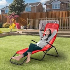 Chaise Outsunny à Posture Zéro-gravité En Métal Noir Avec Siège En Maille Rouge -Outsunny 330979511 AlternateImage1 l