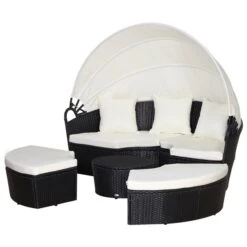 Sofa Pour L'extérieur En Rotin Par Outsunny Avec Coussins Blancs Et Cadre En Osier