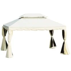 Abri De Jardin Permanent Outsunny En Métal Blanc Crème Rectangulaire Avec Toit En Polyester De 12,8 Pi X 9,5 Pi