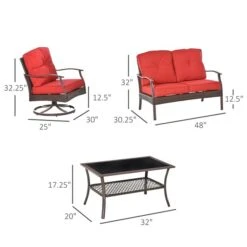 Ensemble De Mobilier Extérieur En Plastique Par Outsunny Avec Coussin Rouge, 4 Pièces -Outsunny 330979535 AlternateImage2 l