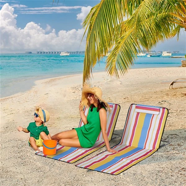 Chaises De Plage Pliables Outsunny Multicolores, Ensemble De 2 4 Chaises De Plage Pliables Outsunny Multicolores, Ensemble De 2 – Image 2
