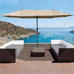 Parasol Double Beige De 15 Pi Par Outsunny Avec Manivelle Et Base Intégrées -Outsunny 330979542 AlternateImage1 l