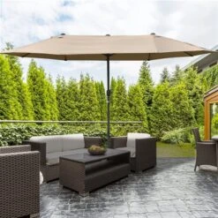 Parasol Double Beige De 15 Pi Par Outsunny Avec Manivelle Et Base Intégrées -Outsunny 330979542 AlternateImage3 l