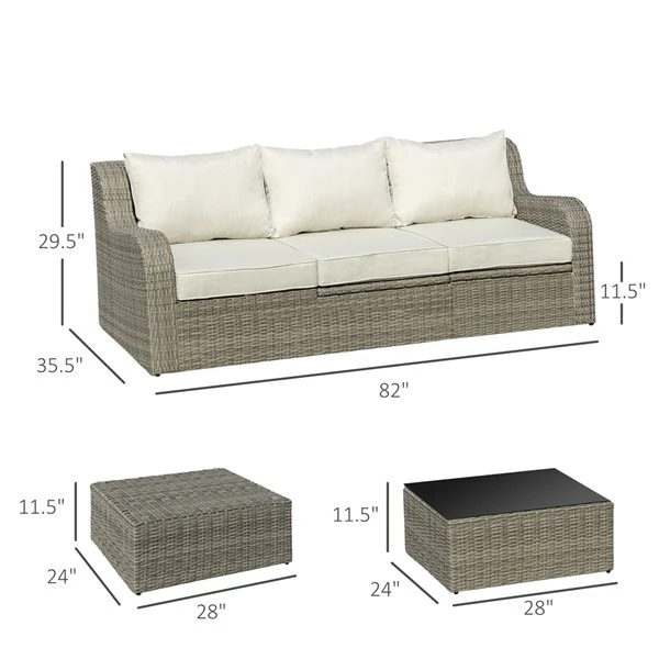 Sofa Pour L'extérieur En Rotin Par Outsunny Avec Coussins Beiges Et Cadre En Osier 4 Sofa Pour L'extérieur En Rotin Par Outsunny Avec Coussins Beiges Et Cadre En Osier – Image 2