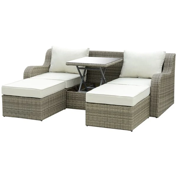 Sofa Pour L'extérieur En Rotin Par Outsunny Avec Coussins Beiges Et Cadre En Osier 6 Sofa Pour L'extérieur En Rotin Par Outsunny Avec Coussins Beiges Et Cadre En Osier – Image 4