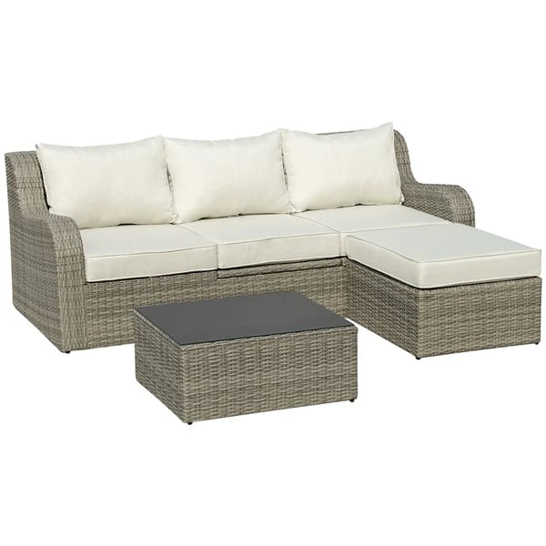 Sofa Pour L'extérieur En Rotin Par Outsunny Avec Coussins Beiges Et Cadre En Osier 3 Sofa Pour L'extérieur En Rotin Par Outsunny Avec Coussins Beiges Et Cadre En Osier
