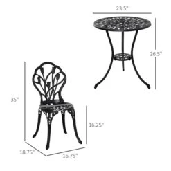 Ensemble De Mobilier Extérieur 3 Pièces Par Outsunny En Aluminium Noir Avec Trou Pour Parasol -Outsunny 330979547 AlternateImage2 l
