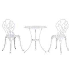 Ensemble De Mobilier Extérieur 3 Pièces Par Outsunny En Aluminium Blanc Avec Trou Pour Parasol