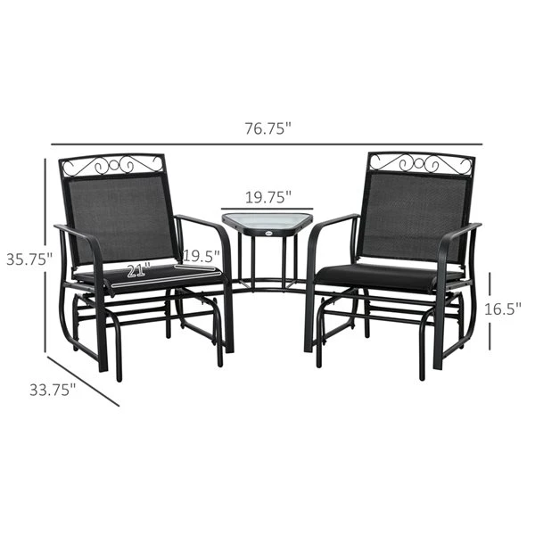 Berceuse Extérieure En Métal Par Outsunny Avec Table Basse, Ens. De 3 5 Berceuse Extérieure En Métal Par Outsunny Avec Table Basse, Ens. De 3 – Image 3