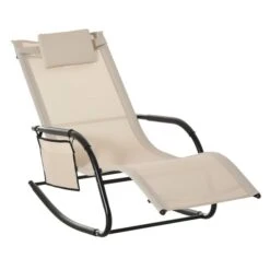 Chaise Berçante Inclinable Outsunny En Métal Noir Avec Siège En Maille Beige