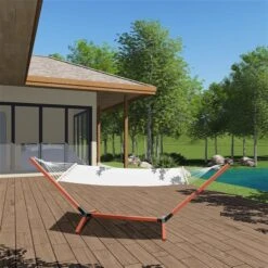 Hamac En Tissu Blanc Par Outsunny De 130 Po X 47 Po Avec Support En Bois -Outsunny 330989413 AlternateImage3 l