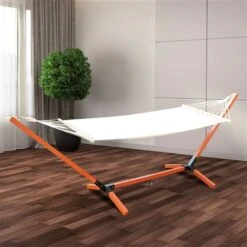 Hamac En Tissu Blanc Par Outsunny De 130 Po X 47 Po Avec Support En Bois -Outsunny 330989413 AlternateImage5 l