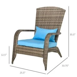 Chaise Adirondack Stationnaire Par Outsunny En Métal Et En Rotin Avec Coussin Bleu -Outsunny 330989418 AlternateImage1 l