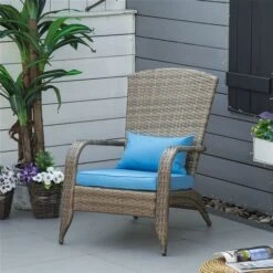Chaise Adirondack Stationnaire Par Outsunny En Métal Et En Rotin Avec Coussin Bleu -Outsunny 330989418 AlternateImage3 l