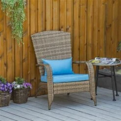 Chaise Adirondack Stationnaire Par Outsunny En Métal Et En Rotin Avec Coussin Bleu -Outsunny 330989418 AlternateImage4 l