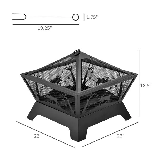 Foyer Extérieur Au Bois En Acier Noir Par Outsunny De 22 Po 5 Foyer Extérieur Au Bois En Acier Noir Par Outsunny De 22 Po – Image 3
