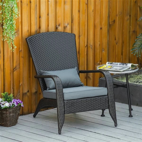 Chaise Adirondack Stationnaire Par Outsunny En Métal Et En Rotin Avec Coussin Gris 5 Chaise Adirondack Stationnaire Par Outsunny En Métal Et En Rotin Avec Coussin Gris – Image 3