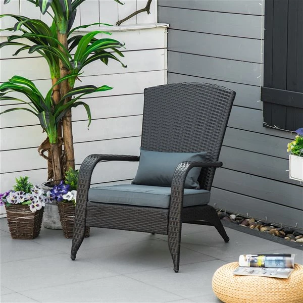 Chaise Adirondack Stationnaire Par Outsunny En Métal Et En Rotin Avec Coussin Gris 6 Chaise Adirondack Stationnaire Par Outsunny En Métal Et En Rotin Avec Coussin Gris – Image 4