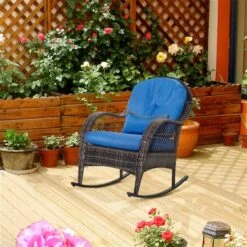 Chaise Berçante En Rotin Par Outsunny Avec Coussin Bleu -Outsunny 330989442 AlternateImage2 l