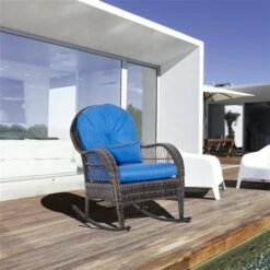 Chaise Berçante En Rotin Par Outsunny Avec Coussin Bleu -Outsunny 330989442 AlternateImage3 l