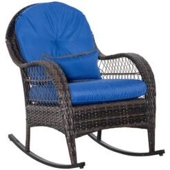Chaise Berçante En Rotin Par Outsunny Avec Coussin Bleu