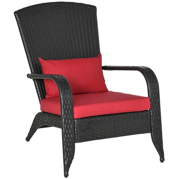 Chaise Adirondack Stationnaire Par Outsunny En Métal Et En Rotin Avec Coussin Rouge 3 Chaise Adirondack Stationnaire Par Outsunny En Métal Et En Rotin Avec Coussin Rouge