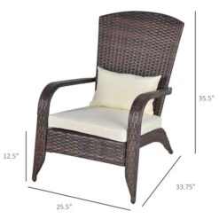 Chaise Adirondack Stationnaire Par Outsunny En Métal Et En Rotin Avec Coussin Blanc Crémeux -Outsunny 330989455 AlternateImage1 l