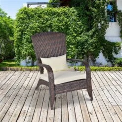 Chaise Adirondack Stationnaire Par Outsunny En Métal Et En Rotin Avec Coussin Blanc Crémeux -Outsunny 330989455 AlternateImage2 l