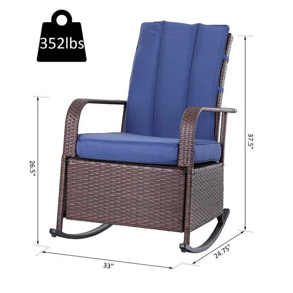 Chaise Berçante En Osier Par Outsunny Avec Coussin Bleu 4 Chaise Berçante En Osier Par Outsunny Avec Coussin Bleu – Image 2