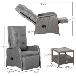 Fauteuil Inclinable En Rotin Gris Avec Table à Thé Par Outsunny, 3 Pièces -Outsunny 330989463 AlternateImage2 l