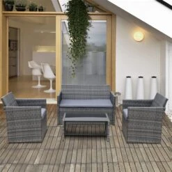 Ensemble De Mobilier Extérieur En Rotin Par Outsunny Avec Coussins Gris, 4 Pièces -Outsunny 330989469 AlternateImage1 l