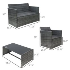 Ensemble De Mobilier Extérieur En Rotin Par Outsunny Avec Coussins Gris, 4 Pièces -Outsunny 330989469 AlternateImage2 l