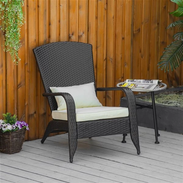 Chaise Adirondack Stationnaire Par Outsunny En Métal Et En Rotin Avec Coussin Beige 5 Chaise Adirondack Stationnaire Par Outsunny En Métal Et En Rotin Avec Coussin Beige – Image 3