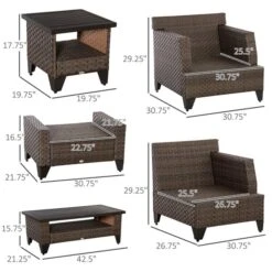 Ensemble De Mobilier Extérieur En Rotin Brun Par Outsunny Avec Coussins Blanc Cassé, 8 Pièces -Outsunny 330989476 AlternateImage2 l