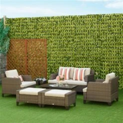 Ensemble De Mobilier Extérieur En Rotin Brun Par Outsunny Avec Coussins Blanc Cassé, 8 Pièces -Outsunny 330989476 AlternateImage3 l