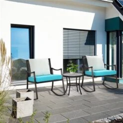 Chaise Berçante Avec Table Par Outsunny Et Coussins Turquoise, 3 Pièces -Outsunny 330989484 AlternateImage3 l