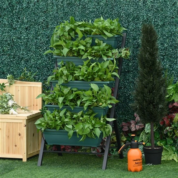 Jardinière Surélevée à 5 Niveaux En Plastique Vert Par Outsunny De 26,25 po L. X 48,75 po H. 4 Jardinière Surélevée à 5 Niveaux En Plastique Vert Par Outsunny De 26,25 po L. X 48,75 po H. – Image 2
