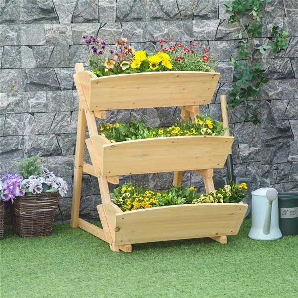 Jardinière Surélevée à 3 niveaux En Bois Naturel Par Outsunny De 23,5 po L. X 30,25 po H. 4 Jardinière Surélevée à 3 niveaux En Bois Naturel Par Outsunny De 23,5 po L. X 30,25 po H. – Image 2