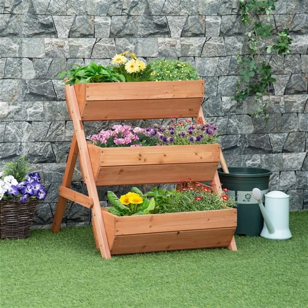 Jardinière Surélevée à 3 niveaux En Bois Brun Par Outsunny De 25,5 po L. X 30 po H. 4 Jardinière Surélevée à 3 niveaux En Bois Brun Par Outsunny De 25,5 po L. X 30 po H. – Image 2