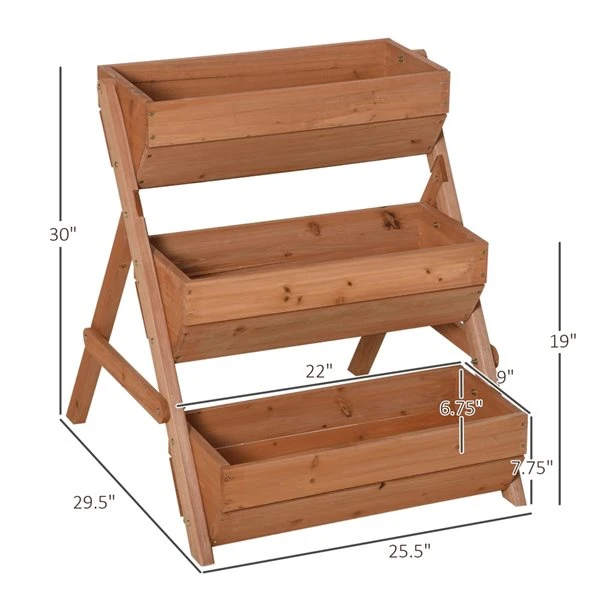 Jardinière Surélevée à 3 niveaux En Bois Brun Par Outsunny De 25,5 po L. X 30 po H. 5 Jardinière Surélevée à 3 niveaux En Bois Brun Par Outsunny De 25,5 po L. X 30 po H. – Image 3